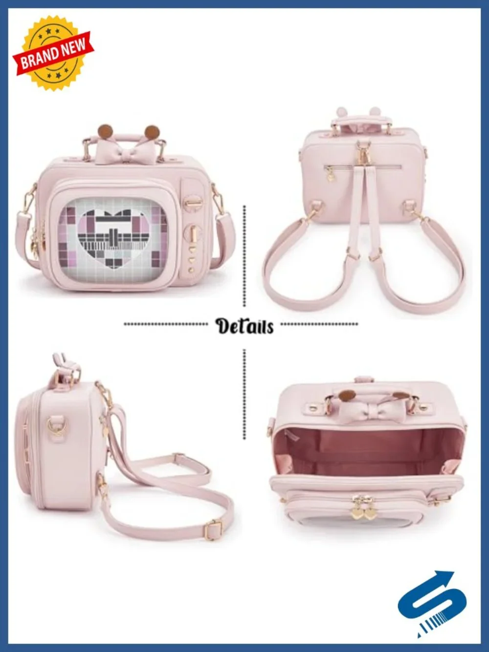 Novelty TV Style Ita Bag Backpack with 2 Inserts Faux Leather Pin Display